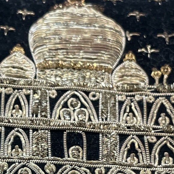Vintage Black Velvet Evening Clutch With Double Beaded Raised Scenic Taj Mahal - Picture 15 of 16